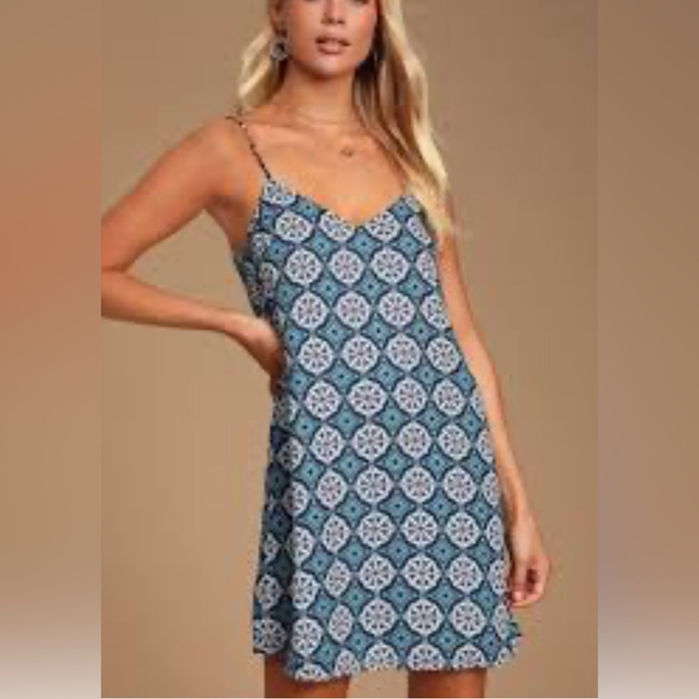 Lulu's White and Blue Patterned Dress